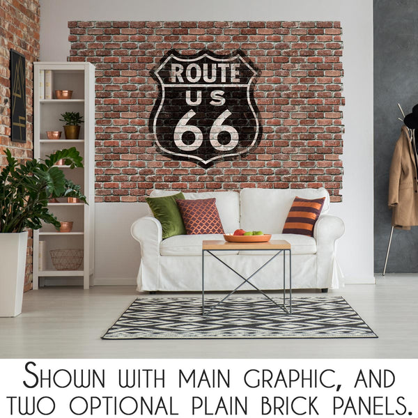 Route 66 Ghost Sign Graphic Faux Brick Mural