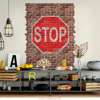Stop Sign Ghost Sign Graphic Faux Brick Mural