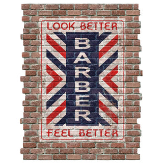 Barber Shop Look Better Ghost Sign Graphic Faux Brick Mural