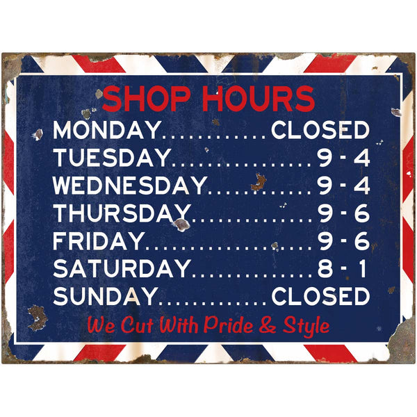 Customized Barber Shop Hours Decal Distressed