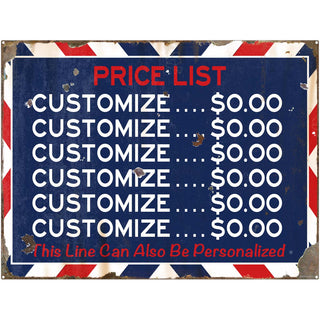 Personalized Barber Price List Sign Distressed