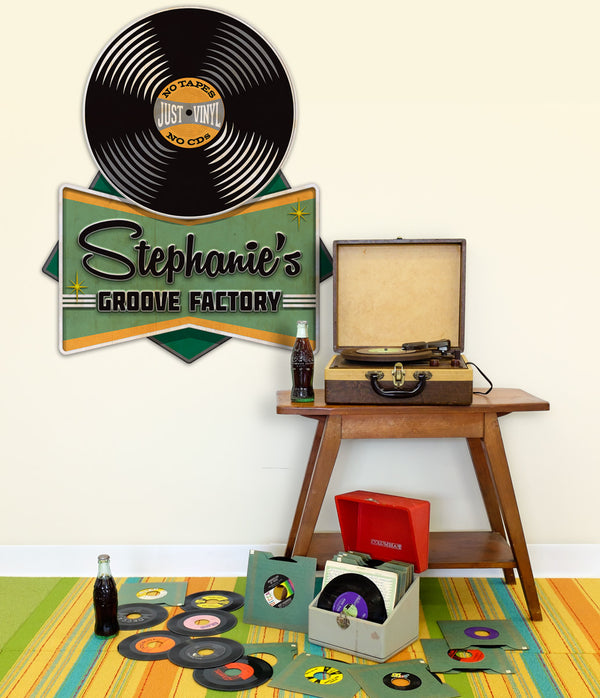 Personalized Record Shop Cut Out Decal Distressed