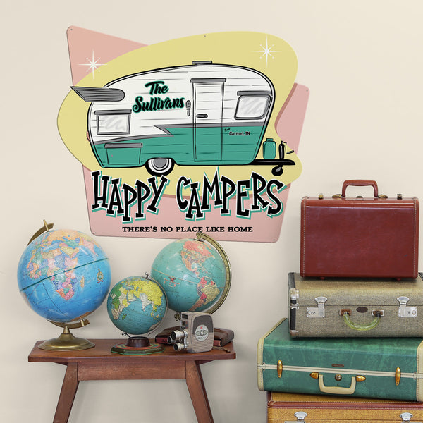  Happy Camper Embossed Metal Sign - Fun Retro Wall Art for RV,  Camper or Garage : Home & Kitchen