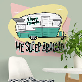 We Sleep Around Happy Campers Trailer Decal