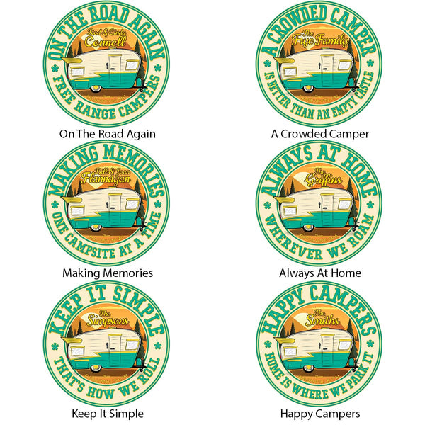 Personalized Retro Camper Sunset Vinyl Stickers Set Of 10
