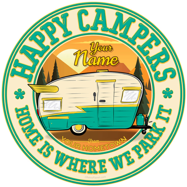 Personalized Retro Camper Sunset Vinyl Stickers Set Of 10