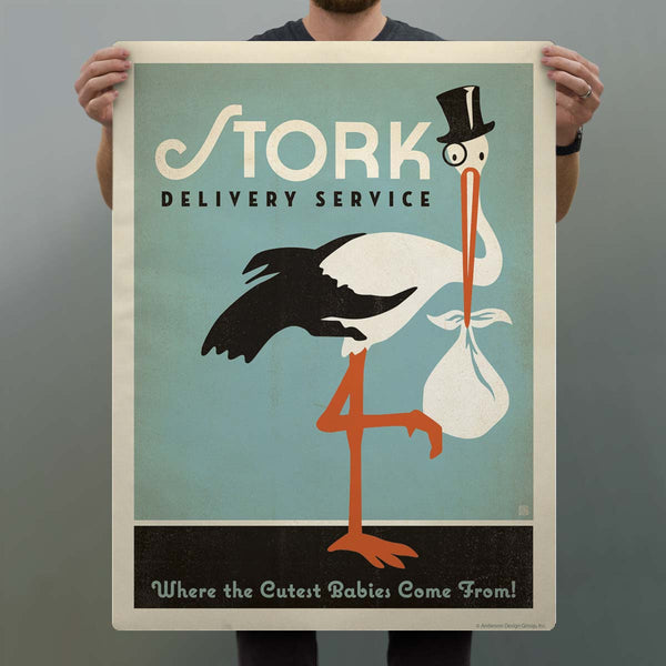 Stork Baby Delivery Service Decal Blue