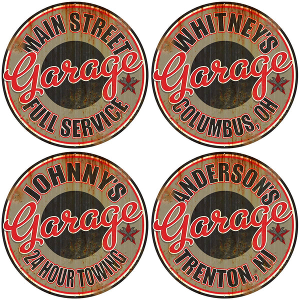 Personalized Garage Metal Sign Distressed