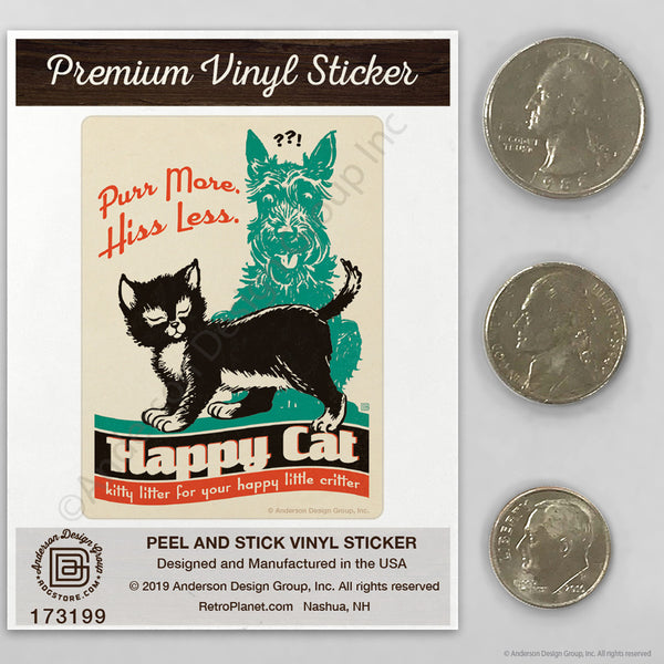 Happy Cat Kitty Litter Purr More Hiss Less Mini Vinyl Sticker