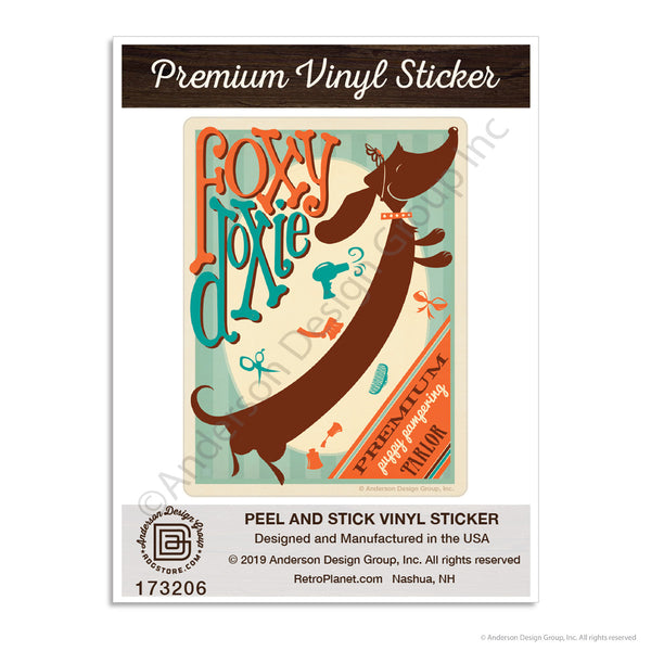 Foxy Doxie Dog Parlor Mini Vinyl Sticker