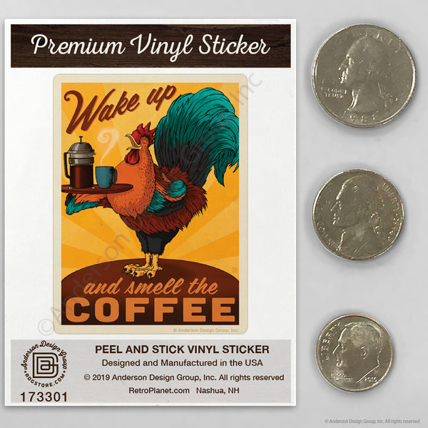 Smell the Coffee Rooster Mini Vinyl Sticker
