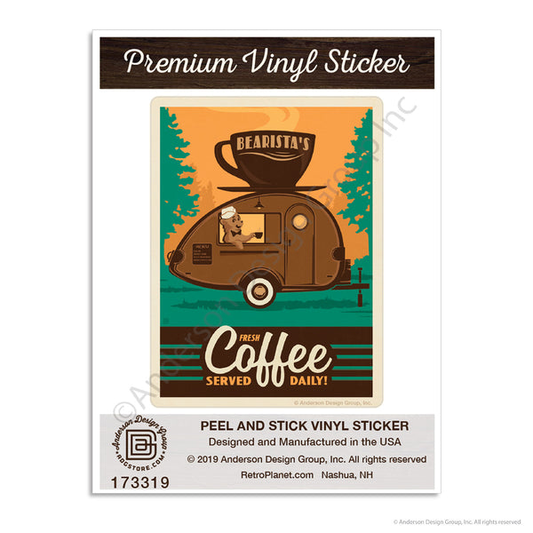 Bearistas Trailer Coffee Served Daily Mini Vinyl Sticker