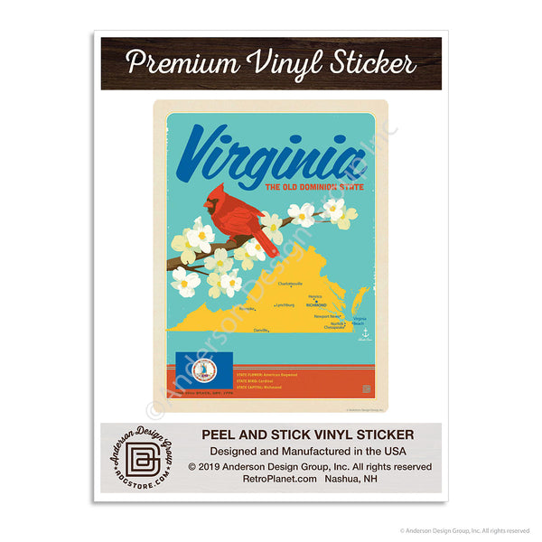 Virginia Old Dominion State Map Mini Vinyl Sticker