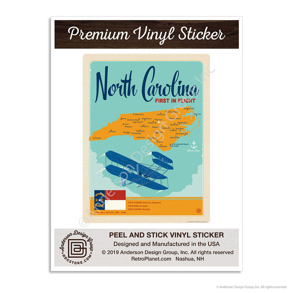 North Carolina First in Flight State Map Mini Vinyl Sticker