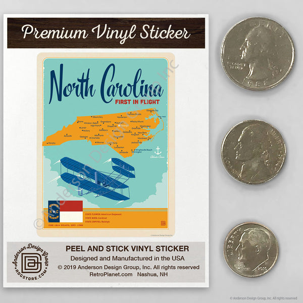 North Carolina First in Flight State Map Mini Vinyl Sticker