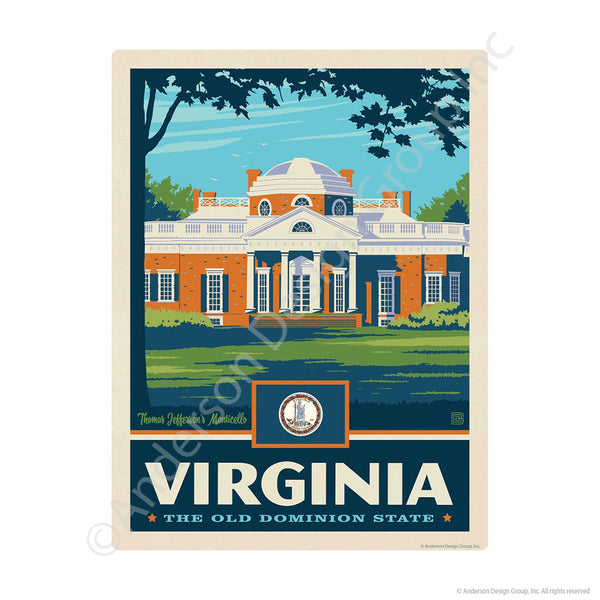 Virginia Old Dominion State Monticello Mini Vinyl Sticker