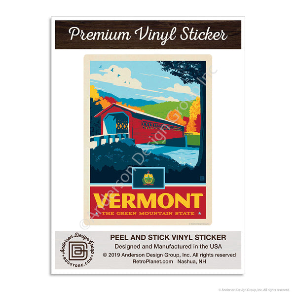 Vermont Green Mountain State Covered Bridge Mini Vinyl Sticker