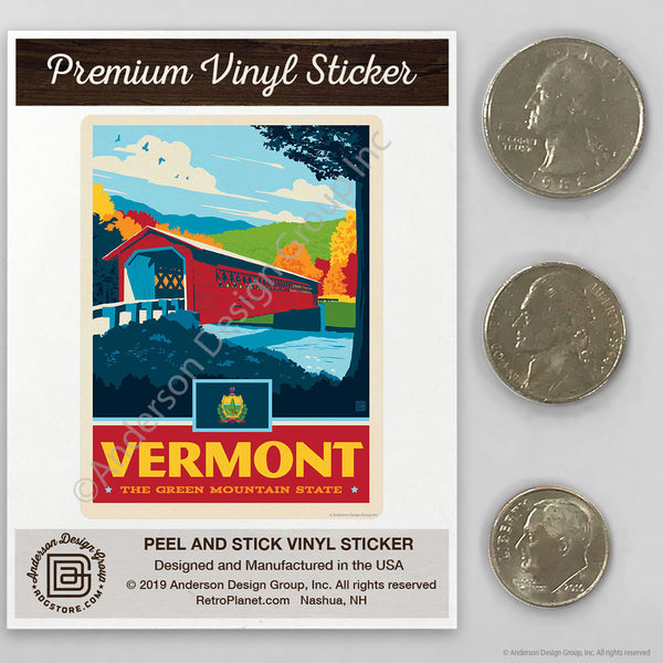 Vermont Green Mountain State Covered Bridge Mini Vinyl Sticker