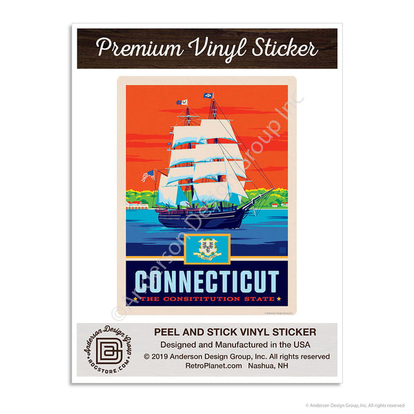 Connecticut Constitution State Clipper Ship Mini Vinyl Sticker