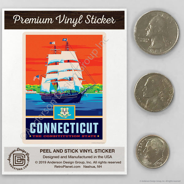 Connecticut Constitution State Clipper Ship Mini Vinyl Sticker