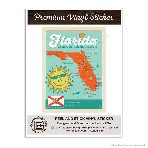 Florida Sunshine State Map Mini Vinyl Sticker