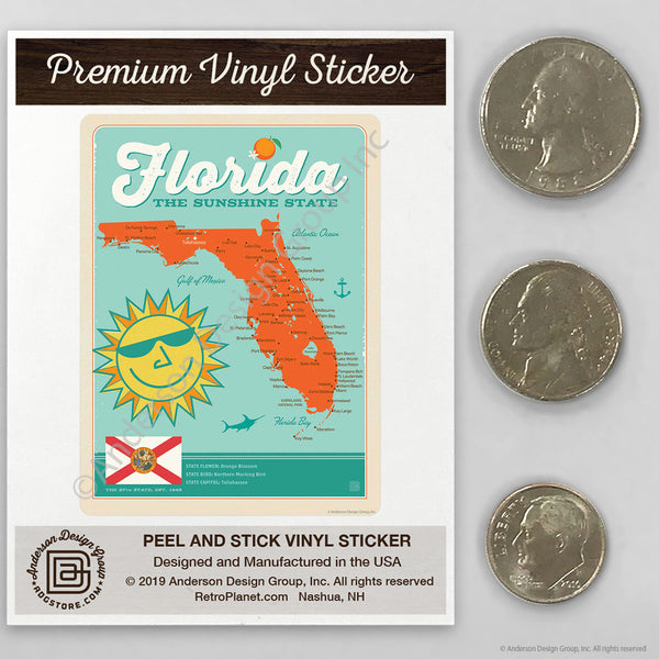 Florida Sunshine State Map Mini Vinyl Sticker