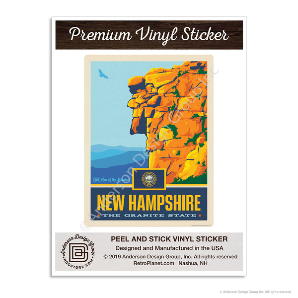 New Hampshire Granite State Old Man of the Mountain Mini Vinyl Sticker