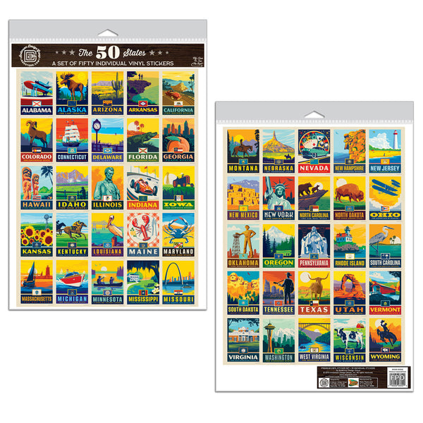 50 Pcs USA State Stickers Travel United States of America Sticker