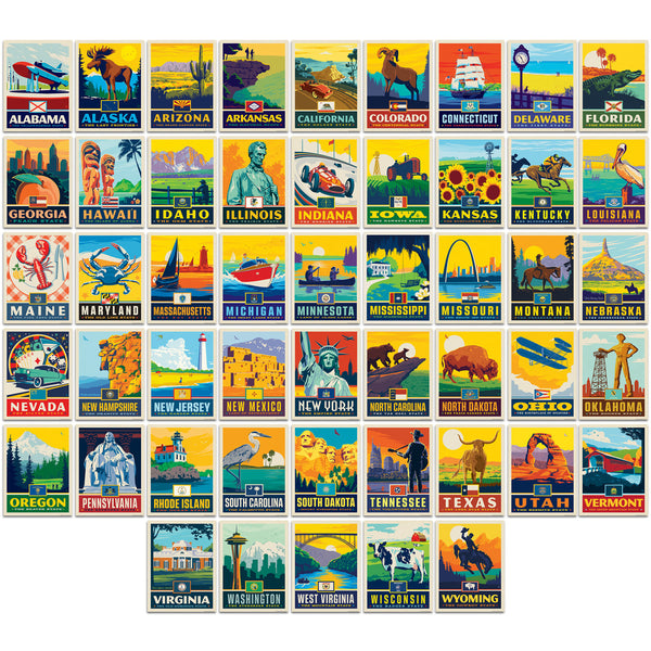 50 States US Travel Vinyl Sticker Set