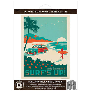 Surfs Up Beach Woodie Wagon Vinyl Sticker