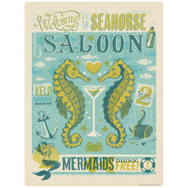 Seahorse Saloon Mermaids Drink Free Vinyl Sticker