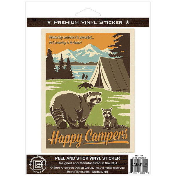 Happy Campers Raccoon Vinyl Sticker