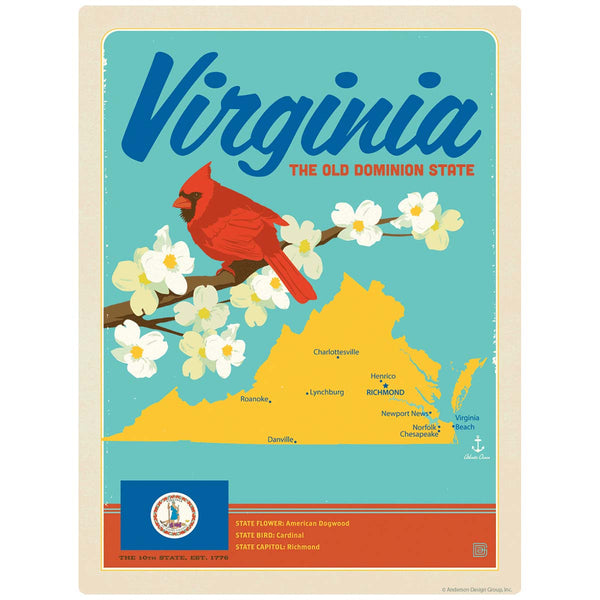 Virginia Old Dominion State Map Vinyl Sticker