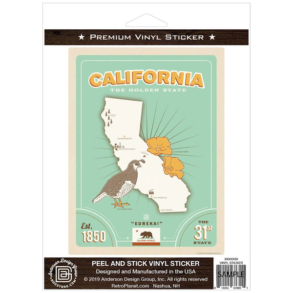 California Golden State Map Vinyl Sticker