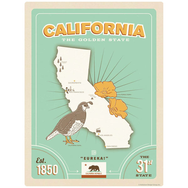 California Golden State Map Vinyl Sticker
