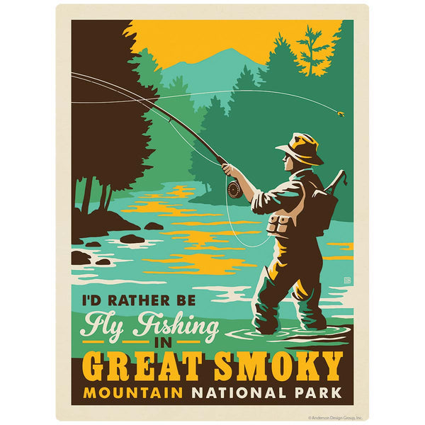 Rather Be Fly Fishing Vinyl Sticker Smoky Mtns National Park