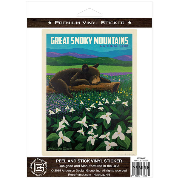Wildflower Bear Vinyl Sticker Smoky Mtns National Park