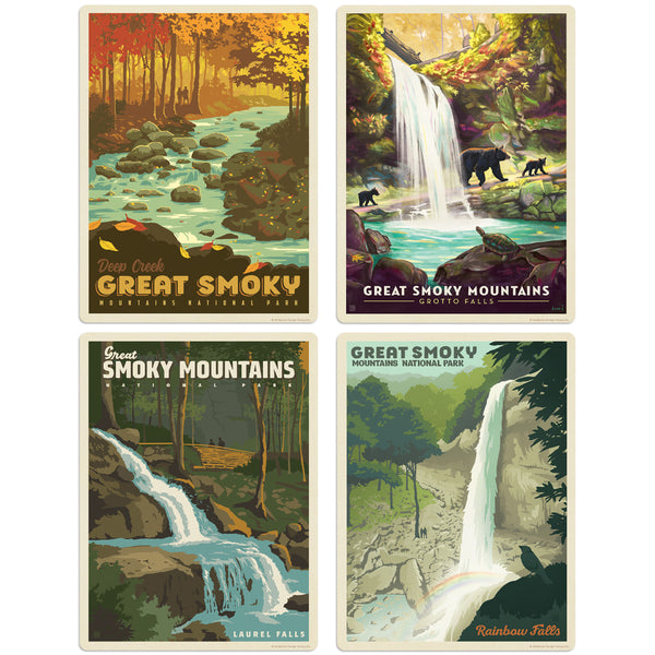 Smoky Mountains Natl Park Waterfalls Vinyl Sticker Set Of 4