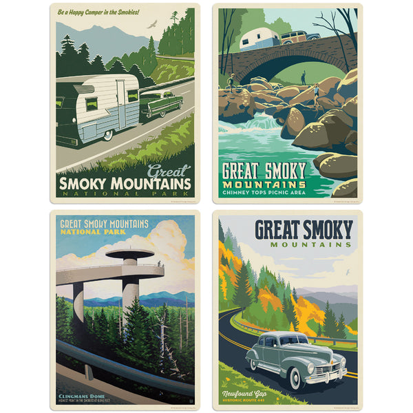 Smoky Mountains Natl Park Scenic Travel Vinyl Sticker Set Of 4
