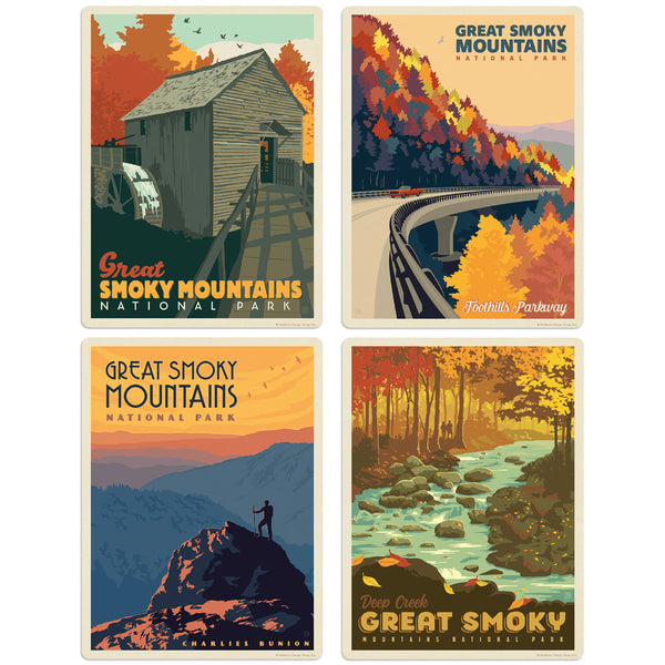 Smoky Mountains Natl Park Autumn Vinyl Sticker Set Of 4