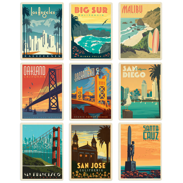 California Cities Vinyl Sticker Set of 9