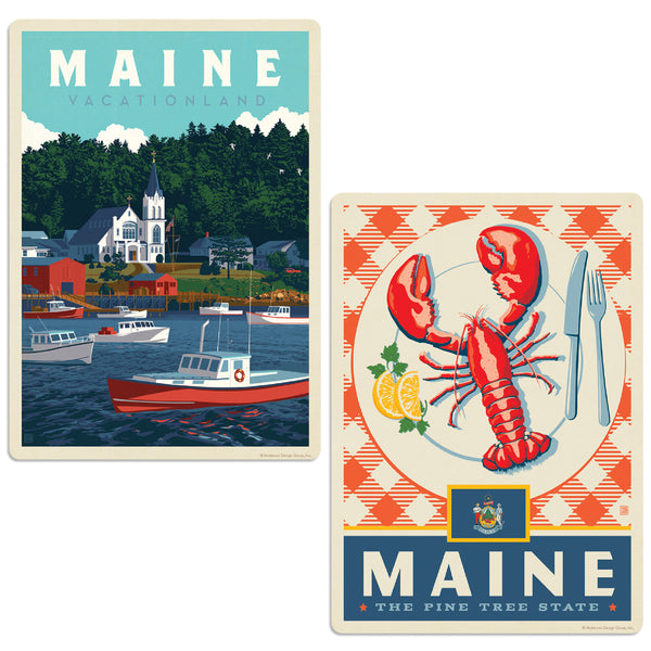 Maine Vacationland Lobster Vinyl Sticker Set of 2