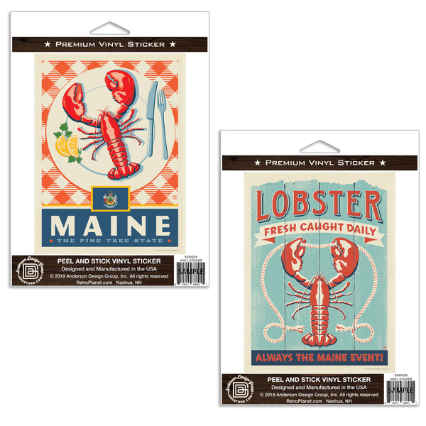 Maine Lobsters Fresh Caught Seafood Vinyl Sticker Set of 2