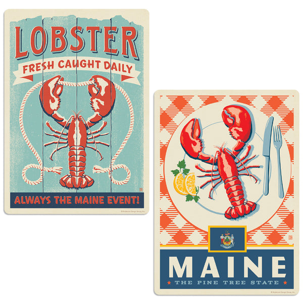 Maine Lobsters Fresh Caught Seafood Vinyl Sticker Set of 2