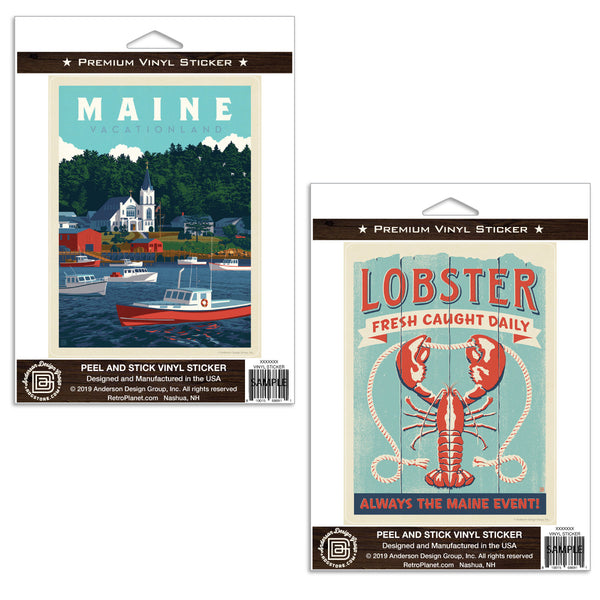 Downeast Maine Lobster Vinyl Sticker Set of 2