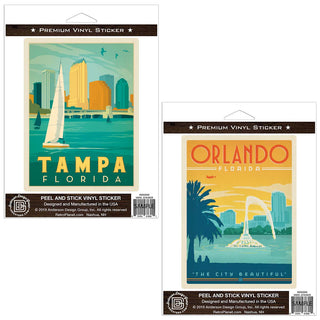 Orlando Tampa Florida Vinyl Sticker Set of 2