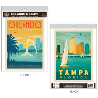 Orlando Tampa Florida Vinyl Decal Set of 2