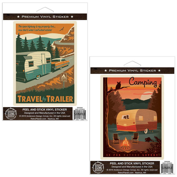 Travel by Trailer Camping Vinyl Sticker Set of 2