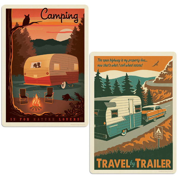 Travel by Trailer Camping Vinyl Sticker Set of 2