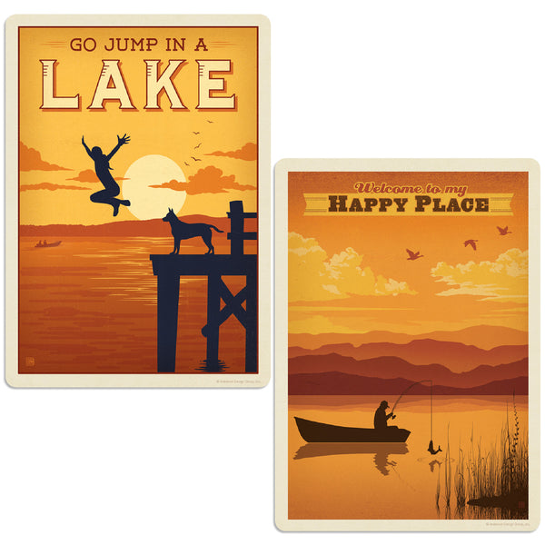 Lake Happy Place Camping Vinyl Sticker Set of 2